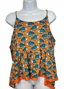 crown & ivy Orange Fish-Print Spaghetti Strap Camisole